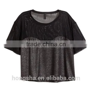 New Arrival Women Short Sleeve Wide Jersey Cropped Mesh Tops HST9262 thumbnail-2