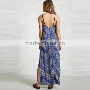 2017 Summer Women Floral Design Chiffon Geometric Maxi Dress HSm9121 thumbnail-3