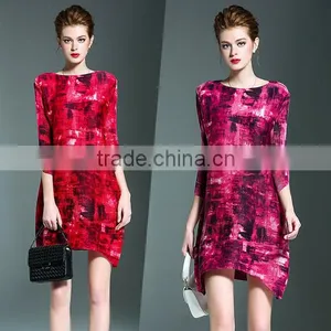 Latest European Ladies Digital Printed Gradients Wrinkled Dresses thumbnail-1