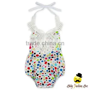 Baby & Kids Clothes Summer Cotton Frock Navy Flower Printed Halter Lace Froal Infant Baby Girl Bodysuit Vintage Romper thumbnail-4