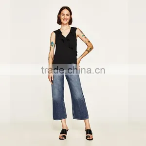 2017 HOT Ruffled in the Front and V-neck Ladies Chiffon Tank Top thumbnail-4