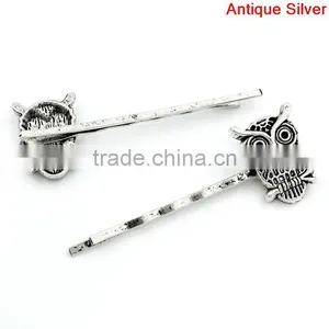 Hair Clips Bobby Pins Owl Halloween Ornaments Antique Silver Cabochon Setting(Fits 1mm Dia) 5.5x2cm,10PCs,8seasons thumbnail-1