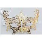 8 Inch Gold Metal Venetian Masks With Satin Ribbon For Carnival thumbnail-1