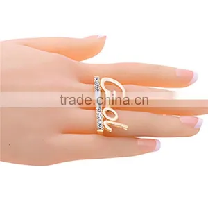 Gold-plated Rhinestone Cool Knuckle Double Finger Rings thumbnail-2