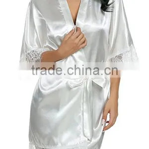 Women's Sexy Satin Short Kimono Robe-Lace Trim thumbnail-1