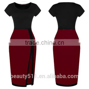 Ladies Formal Elegant Fitting Sexy Short Sleeve Splicing a Hip Dress and a Short Short-sleeved Pencil Skirt PS02 thumbnail-1