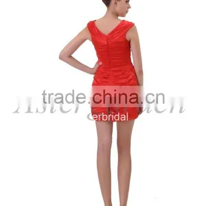 OEM Service Sheath Halter Knee Length Mikado Cocktail Party Homecoming Prom Dress Red Ruffling Formal Dress thumbnail-6