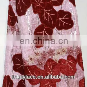 Pink/wine Red/fuchsia Pink High Quality African Organza Lace Fabric With Velvet and Sequins/net Organza Lace Fabric thumbnail-1