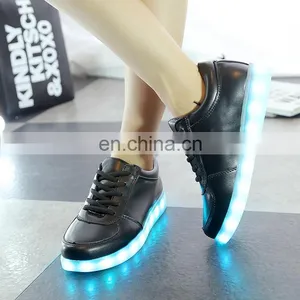 Fashionable Large Size USB Rechargeable OEM High Quality PU Leather Sneakers LED Shoes thumbnail-5