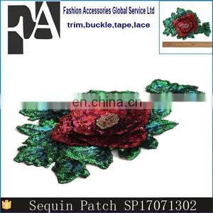 Fashion Red Rose Green Flower Sequined Patch Sew on Clothes thumbnail-6