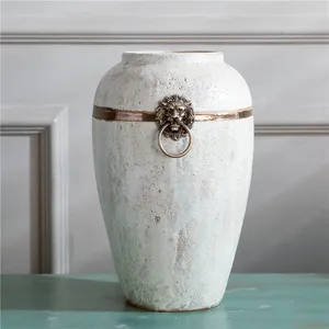 White Bubble Copper Ring Chinese Style Furniture Market Ceramic Vase For Hand Made Decor thumbnail-5