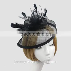 New Arrival Fashion Black Sinamay Base Fascinator Hat With Feather thumbnail-1