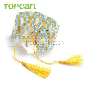 Charm Yellow Cotton Tassel Bracelet Seed Bead Bracelet Handmade for Women CLL143 thumbnail-2