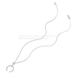 S925 Sterling Silver Crescent Pearl Pendant Necklace thumbnail-1