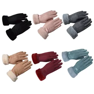 Women Winter Gloves Suede Sherpa Lined Furry Cuff Snug Fit Windproof Urban Commute Winter Gloves thumbnail-1