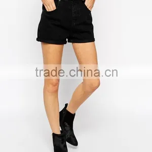 Denim High Waist Mom Short In Black thumbnail-4