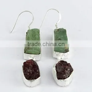 Paradise !! Rough Prehnite & Garnet 925 Sterling Silver Earring, 925 Stamped Silver Jewelry, Buy Silver Jewelry thumbnail-3