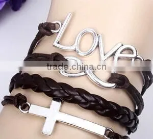 >>New Arrival Christian LOVE Cross Infinity Leather Bracelet/ thumbnail-2