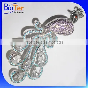 China Wholesale Shinny CZ Cubic Zircon Peacock Brooch Jewelry/Elegant Fashion Peacock Brooch thumbnail-1