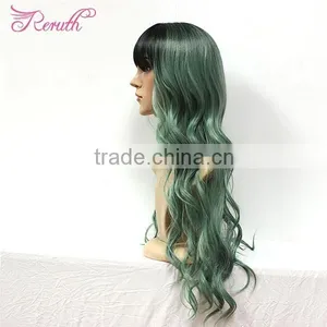 Long Wave Blue Human Hair Wig for Women thumbnail-2