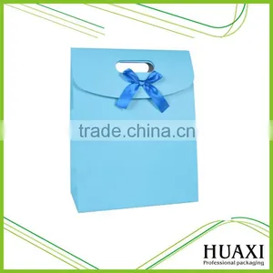 Full Color Print With Handle and Ribbon Design Blue Paper Gift Bag thumbnail-1