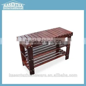 Walnut Wooden Shoe Changing Bench Layers Shoe Storage Stool thumbnail-1