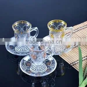 Small Round Decal Tea Glass Cup and Saucer Set thumbnail-2