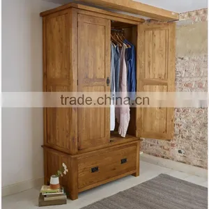 Rustic Solid Oak Wood 2 Doors Wardrobe thumbnail-5