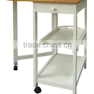 Bamboo Kitchen Trolleys With Baskets Wheels for Kitchen Room thumbnail-4