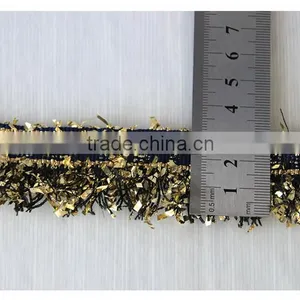 China Fancy Novelty Metallic Blue Tape With Gold Lurex Tassel Fringe Trim thumbnail-2