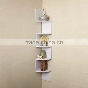 Large Laminate Corner Wall Mount White MDF Bookshelf thumbnail-1