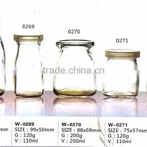 Haonai Vintage Embossed Glass Pudding Bottle Milk Bottle With Wide Mouth Cap Wholesale thumbnail-4