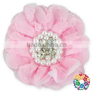 Black Chiffon Lace Crystal Rhinestone Hair Head Flowers Wholesale Cheap Rhinestone Center Flower thumbnail-4