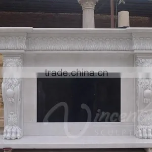 High Quality Home Decoration Marble Fireplace With Lion Head thumbnail-4