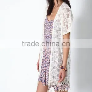 Spring Embroidered Fringe Lace Kimono Short Sleeve Small Women Coat thumbnail-2