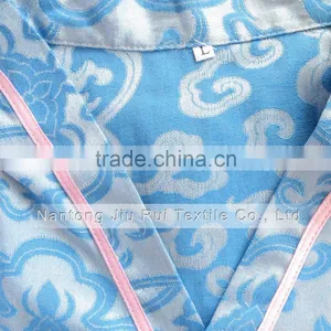 Bule/Rich Floral Pattern Sweat Steaming Clothes V-Neck Jacquard Family Pajama Set Short Sleeve Women/Men Pajamas thumbnail-3