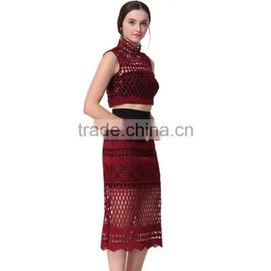 2017 Summer Woman Latest New Fashion Lace Blouse and Midi Skirt Design Images thumbnail-4