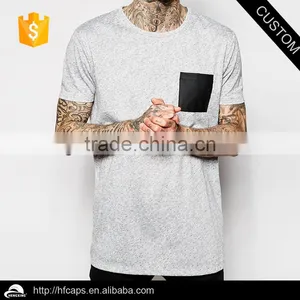 Blank Bamboo Leather Pocket Men Longline T Shirt thumbnail-1