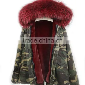 CX-G-P-10A Genuine Faux Fur Coat With Raccoon Fur Collar thumbnail-3
