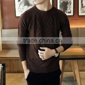 Crew Neck Men Argyle Pattern Cable Fancy Sweater thumbnail-1