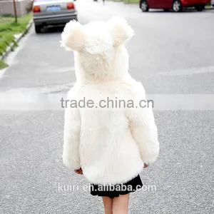Hooded Winter Fur Jacket Girls European Style Fur Coat Autumn Kids Plush Jacket Thick Padded White Black Leopard Rabbit Ear thumbnail-3