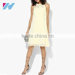 Korean Ladies Fashion Clothing Wholesale Sleeveless Midi Chiffon Crochet Trapeze Dress thumbnail-1