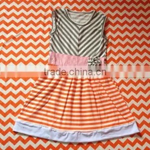 Kids Dancing Dresses Twill Stripe Cotton Dress With Flower Wholesale Toddler Girls Boutique Clothing Kids Stripe Ruffle Dress thumbnail-1