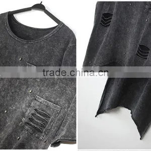 Casual Short in Front Long in Back Short Sleeve Chiffon Black T-Shirt thumbnail-3