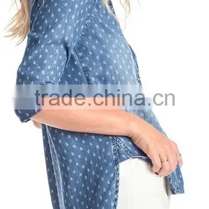 2015 Wholesale Girl Printed Shirt OEM Service Slim Fit New Fashion Famous Brand Latest Design thumbnail-2