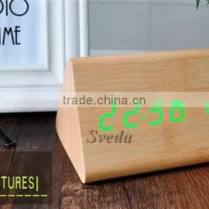 (Crazy Hot Selling)Wholesale Digital Wooden LED Alarm Clock,Wooden Table Clock,sound Control Alarm Clock,Triangle Wooden Clock thumbnail-5