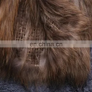 Natural Color Weaven Knitting Raccoon Fur Overcoat Wholesale China thumbnail-4