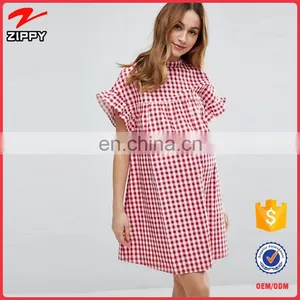 China Custom Wholesale Maternity Red Gingham Smock Dress thumbnail-1