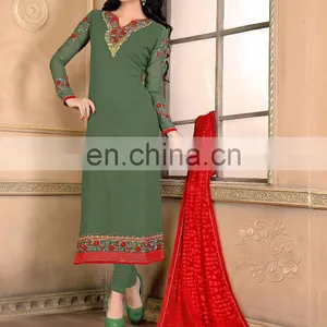 Green Colored Georgette Semi-stiched Salwar Suit For Party Wear thumbnail-1