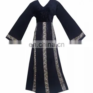 Black Color Velvet Burkha With Printed Satin / Islamic Style Daily Wear Beautiful Burqa For Indian Women (dubai Abaya 2017) thumbnail-1